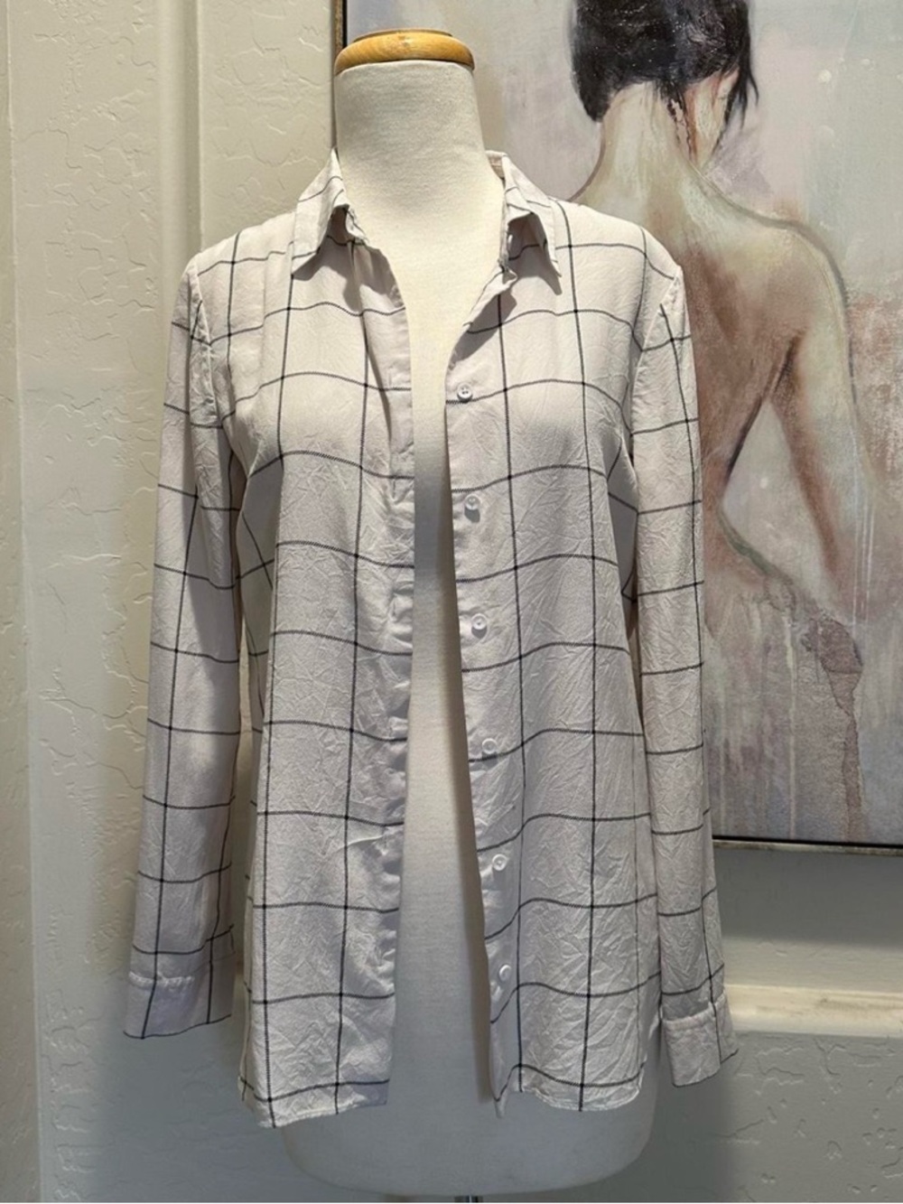 Alice + Olivia White Windowpane Button-Down Shirt